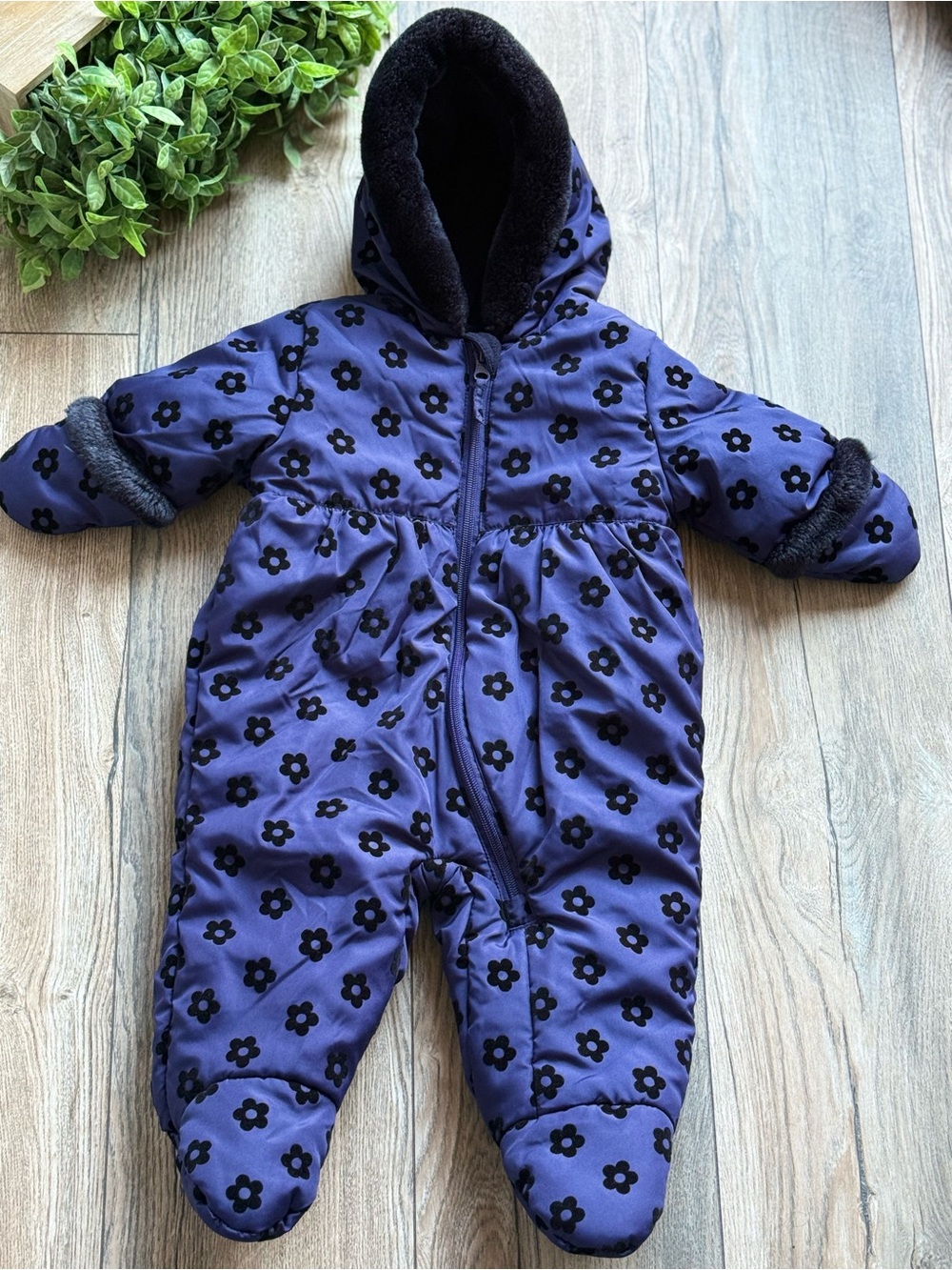 Rothschild Purple Floral Puffer Baby One-Piece Snowsuit